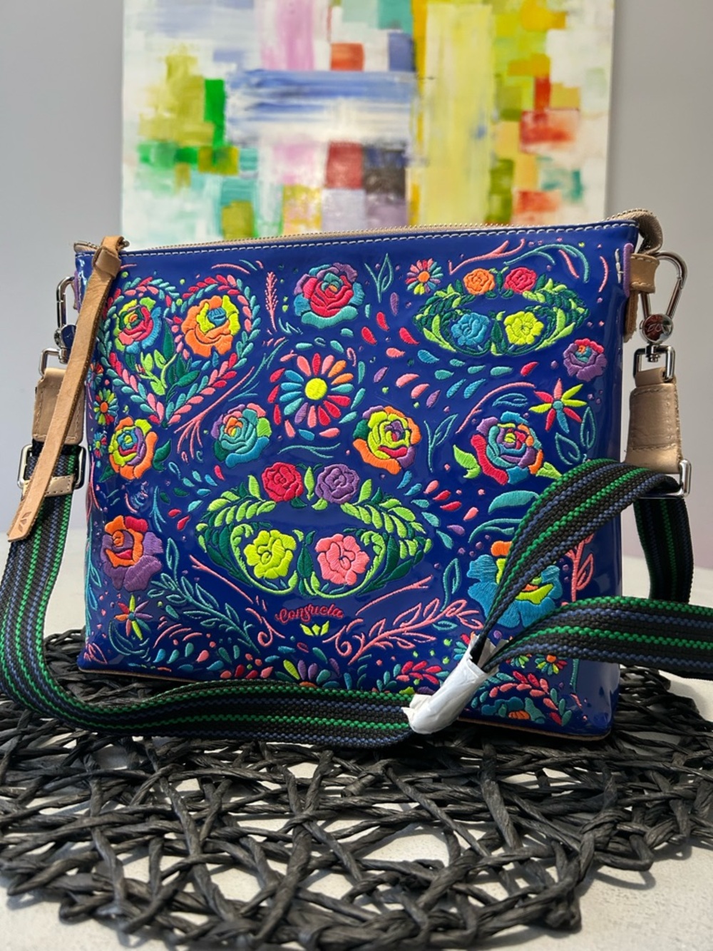 Consuela Mango Downtown Embroidered Crossbody Blue